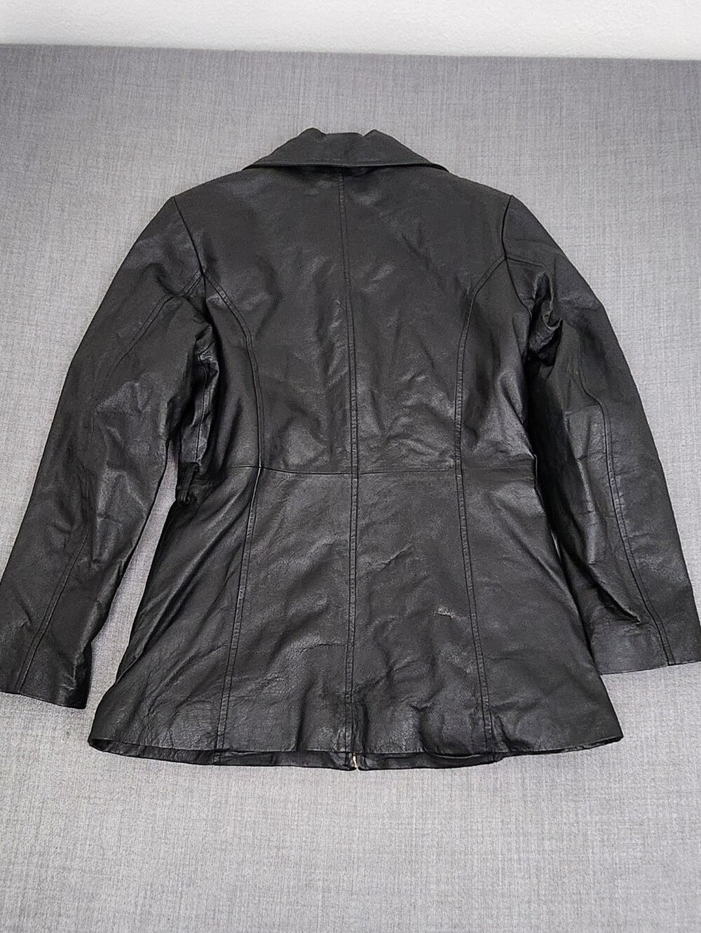 Oscar Piel Sleek Black Leather Zip Up Collard Jacket.  Small - Picture 6 of 9
